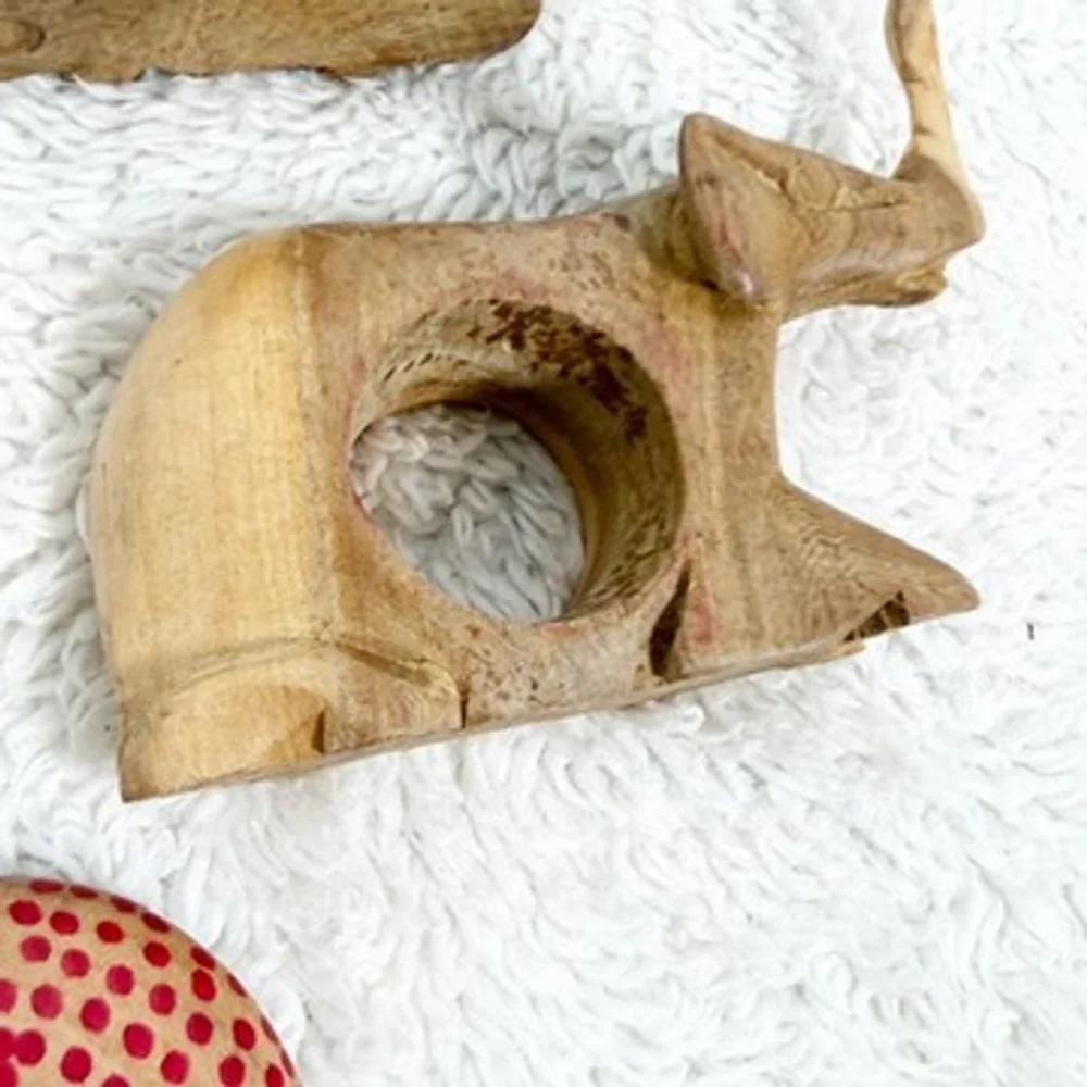 Handmade Safari Animal Napkin Rings Set 4 Wood Lion Elephant Giraffe Zebra Kenya